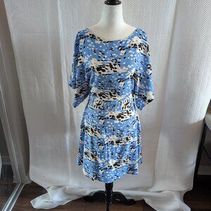 BCBG Max Azaria Blue Abstract Print Kimono Style Mini Dress Size Medium